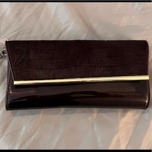 NWT - WHBM Burgundy Patent Leather Clutch with Optional Crossbody Strap